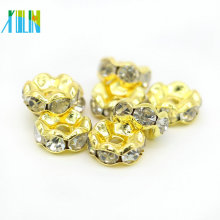 Comercio al por mayor de DIY Chapado en Oro ondulado Side Metal Rondelle Beads Fabricación de Joyas Crystal Clear Glass Spacer Beads IA0202